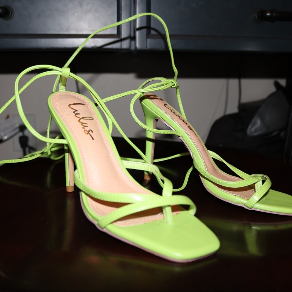 Lulu's Lime Green Strappy Lace Up Flip Flop Heels